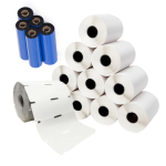 Kit com 10 Rolos de Etiqueta Adesiva Gôndola Papel Couchê 105x30 + 5 Ribbons Cera - Branco