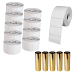 Kit com 10 Rolos de Etiqueta Adesiva BOPP Fosco 50x30 + 5 Ribbons Misto